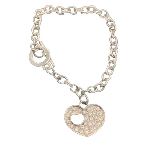 NEW Heart Love Friend Charm Toggle Silver with Crystals by Swarovski Bracelet 7. - Picture 1 of 5